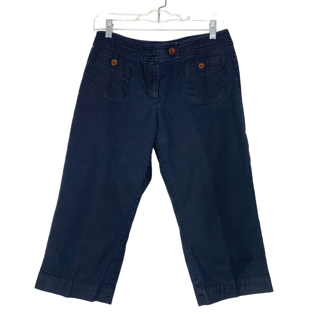 Talbots Petites Women’s Size 6p Black Wide Leg Capri Stretch Denim Front Pockets